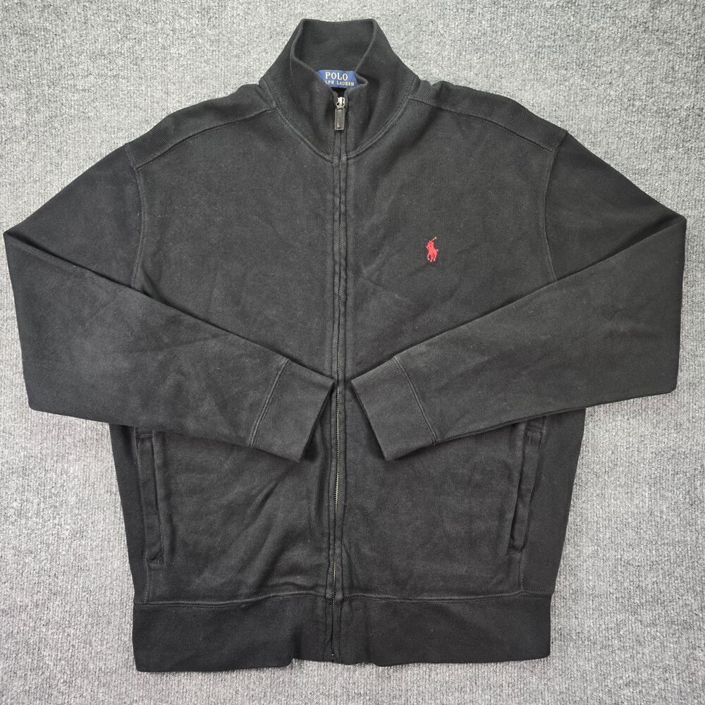 Polo Ralph Lauren Jacket Mens Medium Black Full Zip Track Pocket Pony Sweater